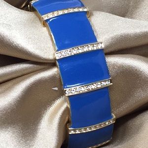 Enamel Blue Crystals Gold Bangle Bracelet Hinged